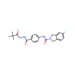 CC(C)(C)C(=O)CNC(=O)c1ccc(NC(=O)N2Cc3ccc(F)cc3C2)cc1 ZINC000167092161