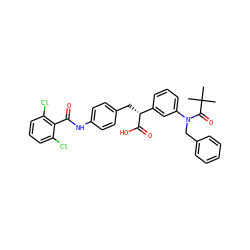 CC(C)(C)C(=O)N(Cc1ccccc1)c1cccc([C@@H](Cc2ccc(NC(=O)c3c(Cl)cccc3Cl)cc2)C(=O)O)c1 ZINC000028336960