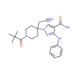 CC(C)(C)C(=O)N1CCC(CC#N)(n2cc(C(N)=O)c(Nc3ccccc3)n2)CC1 ZINC000220951081