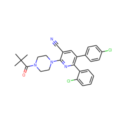 CC(C)(C)C(=O)N1CCN(c2nc(-c3ccccc3Cl)c(-c3ccc(Cl)cc3)cc2C#N)CC1 ZINC000028903010