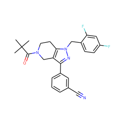 CC(C)(C)C(=O)N1CCc2c(c(-c3cccc(C#N)c3)nn2Cc2ccc(F)cc2F)C1 ZINC000204903409