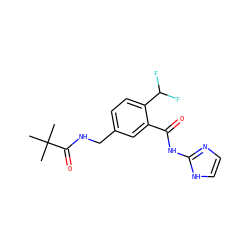 CC(C)(C)C(=O)NCc1ccc(C(F)F)c(C(=O)Nc2ncc[nH]2)c1 ZINC000168785243