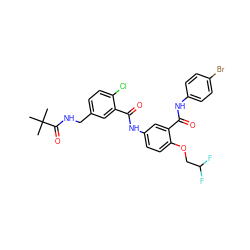 CC(C)(C)C(=O)NCc1ccc(Cl)c(C(=O)Nc2ccc(OCC(F)F)c(C(=O)Nc3ccc(Br)cc3)c2)c1 ZINC000198567599