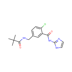 CC(C)(C)C(=O)NCc1ccc(Cl)c(C(=O)Nc2ncc[nH]2)c1 ZINC000095578298