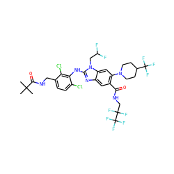 CC(C)(C)C(=O)NCc1ccc(Cl)c(Nc2nc3cc(C(=O)NCC(F)(F)C(F)(F)F)c(N4CCC(C(F)(F)F)CC4)cc3n2CC(F)F)c1Cl ZINC000169700950