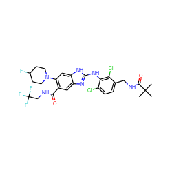 CC(C)(C)C(=O)NCc1ccc(Cl)c(Nc2nc3cc(C(=O)NCC(F)(F)F)c(N4CCC(F)CC4)cc3[nH]2)c1Cl ZINC000169700879