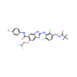 CC(C)(C)C(=O)NCc1ccc(Cl)c(Nc2nc3cc(OCC(F)F)c(C(=O)Nc4ccc(Br)cc4)cc3[nH]2)c1Cl ZINC000169703054