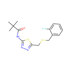 CC(C)(C)C(=O)Nc1nnc(CSCc2ccccc2F)s1 ZINC000001277713