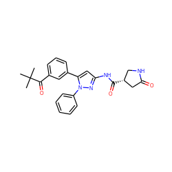 CC(C)(C)C(=O)c1cccc(-c2cc(NC(=O)[C@@H]3CNC(=O)C3)nn2-c2ccccc2)c1 ZINC000169707279