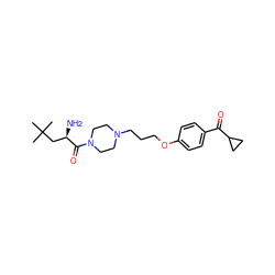 CC(C)(C)C[C@@H](N)C(=O)N1CCN(CCCOc2ccc(C(=O)C3CC3)cc2)CC1 ZINC000013444826