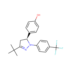 CC(C)(C)C1=NN(c2ccc(C(F)(F)F)cc2)[C@H](c2ccc(O)cc2)C1 ZINC000299832916