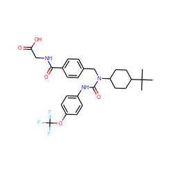 CC(C)(C)C1CCC(N(Cc2ccc(C(=O)NCC(=O)O)cc2)C(=O)Nc2ccc(OC(F)(F)F)cc2)CC1 ZINC000036351398