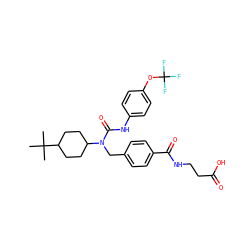 CC(C)(C)C1CCC(N(Cc2ccc(C(=O)NCCC(=O)O)cc2)C(=O)Nc2ccc(OC(F)(F)F)cc2)CC1 ZINC000026173596