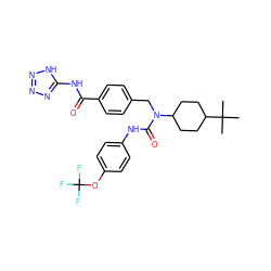 CC(C)(C)C1CCC(N(Cc2ccc(C(=O)Nc3nnn[nH]3)cc2)C(=O)Nc2ccc(OC(F)(F)F)cc2)CC1 ZINC000028528589