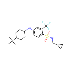 CC(C)(C)C1CCC(Nc2ccc(S(=O)(=O)NCC3CC3)c(C(F)(F)F)c2)CC1 ZINC000144301663