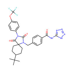 CC(C)(C)C1CCC2(CC1)C(=O)N(c1ccc(OC(F)(F)F)cc1)C(=O)N2Cc1ccc(C(=O)Nc2nnn[nH]2)cc1 ZINC000003960213