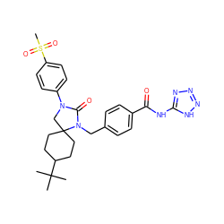 CC(C)(C)C1CCC2(CC1)CN(c1ccc(S(C)(=O)=O)cc1)C(=O)N2Cc1ccc(C(=O)Nc2nnn[nH]2)cc1 ZINC000028525845