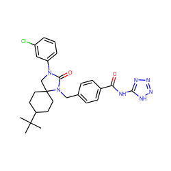 CC(C)(C)C1CCC2(CC1)CN(c1cccc(Cl)c1)C(=O)N2Cc1ccc(C(=O)Nc2nnn[nH]2)cc1 ZINC000028528311