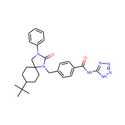 CC(C)(C)C1CCC2(CC1)CN(c1ccccc1)C(=O)N2Cc1ccc(C(=O)Nc2nnn[nH]2)cc1 ZINC000028525767