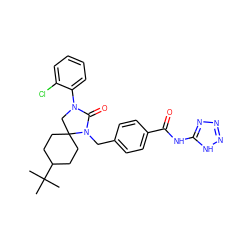 CC(C)(C)C1CCC2(CC1)CN(c1ccccc1Cl)C(=O)N2Cc1ccc(C(=O)Nc2nnn[nH]2)cc1 ZINC000028528511