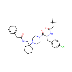 CC(C)(C)CC(=O)N[C@H](Cc1ccc(Cl)cc1)C(=O)N1CCN(C2(CNC(=O)Cc3ccccc3)CCCCC2)CC1 ZINC000028529694