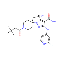 CC(C)(C)CC(=O)N1CCC(CC#N)(n2cc(C(N)=O)c(Nc3ccnc(F)c3)n2)CC1 ZINC000222086803