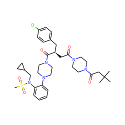CC(C)(C)CC(=O)N1CCN(C(=O)C[C@H](Cc2ccc(Cl)cc2)C(=O)N2CCN(c3ccccc3N(CC3CC3)S(C)(=O)=O)CC2)CC1 ZINC000027215952