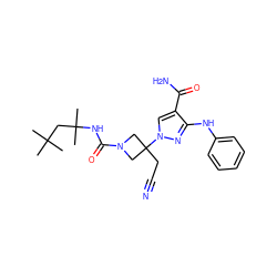 CC(C)(C)CC(C)(C)NC(=O)N1CC(CC#N)(n2cc(C(N)=O)c(Nc3ccccc3)n2)C1 ZINC000222094534