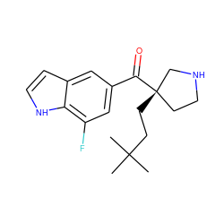 CC(C)(C)CC[C@]1(C(=O)c2cc(F)c3[nH]ccc3c2)CCNC1 ZINC000058592781