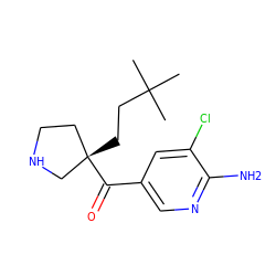 CC(C)(C)CC[C@]1(C(=O)c2cnc(N)c(Cl)c2)CCNC1 ZINC000058591681