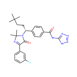 CC(C)(C)CC[C@H](c1ccc(C(=O)Nc2nnn[nH]2)cc1)N1C(=O)C(c2cccc(F)c2)=NC1(C)C ZINC000169700292