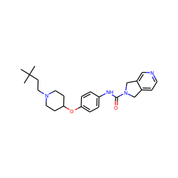 CC(C)(C)CCN1CCC(Oc2ccc(NC(=O)N3Cc4ccncc4C3)cc2)CC1 ZINC000166076790