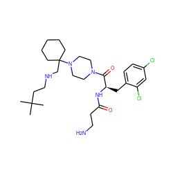 CC(C)(C)CCNCC1(N2CCN(C(=O)[C@@H](Cc3ccc(Cl)cc3Cl)NC(=O)CCN)CC2)CCCCC1 ZINC000028463291