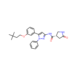 CC(C)(C)CCOc1cccc(-c2cc(NC(=O)[C@@H]3CNC(=O)C3)nn2-c2ccccc2)c1 ZINC000169707209