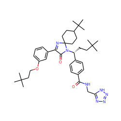 CC(C)(C)CCOc1cccc(C2=NC3(CCC(C(C)(C)C)CC3)N([C@H](CCC(C)(C)C)c3ccc(C(=O)NCc4nnn[nH]4)cc3)C2=O)c1 ZINC000072317265