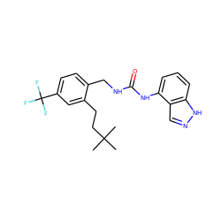 CC(C)(C)CCc1cc(C(F)(F)F)ccc1CNC(=O)Nc1cccc2[nH]ncc12 ZINC000049112913