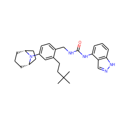 CC(C)(C)CCc1cc(N2[C@H]3CCC[C@@H]2CC3)ccc1CNC(=O)Nc1cccc2[nH]ncc12 ZINC000014973605