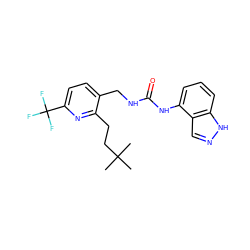 CC(C)(C)CCc1nc(C(F)(F)F)ccc1CNC(=O)Nc1cccc2[nH]ncc12 ZINC000049035273