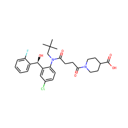 CC(C)(C)CN(C(=O)CCC(=O)N1CCC(C(=O)O)CC1)c1ccc(Cl)cc1[C@H](O)c1ccccc1F ZINC000066099155