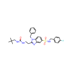 CC(C)(C)CNC(=O)NCCc1nc2cc(S(=O)(=O)NCc3ccc(F)cc3)ccc2n1Cc1ccccc1 ZINC000084690676