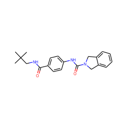 CC(C)(C)CNC(=O)c1ccc(NC(=O)N2Cc3ccccc3C2)cc1 ZINC000167173619