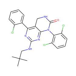 CC(C)(C)CNc1nc(-c2ccccc2Cl)c2c(n1)N(c1c(Cl)cccc1Cl)C(=O)NC2 ZINC000014962936