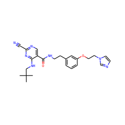 CC(C)(C)CNc1nc(C#N)ncc1C(=O)NCCc1cccc(OCCn2ccnc2)c1 ZINC000014972114