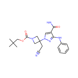 CC(C)(C)COC(=O)N1CC(CC#N)(n2cc(C(N)=O)c(Nc3ccccc3)n2)C1 ZINC000222091752