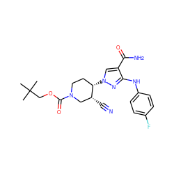 CC(C)(C)COC(=O)N1CC[C@H](n2cc(C(N)=O)c(Nc3ccc(F)cc3)n2)[C@H](C#N)C1 ZINC000220699962