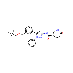 CC(C)(C)COCc1cccc(-c2cc(NC(=O)[C@@H]3CCC(=O)NC3)nn2-c2ccccc2)c1 ZINC000169707251