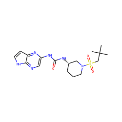 CC(C)(C)CS(=O)(=O)N1CCC[C@H](NC(=O)Nc2cnc3[nH]ccc3n2)C1 ZINC000118760999