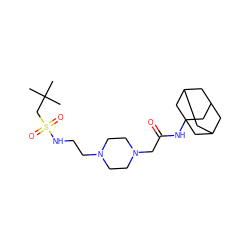 CC(C)(C)CS(=O)(=O)NCCN1CCN(CC(=O)NC23CC4CC(CC(C4)C2)C3)CC1 ZINC000095589470