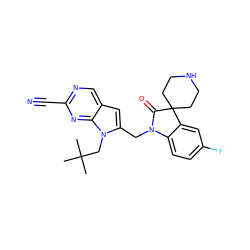 CC(C)(C)Cn1c(CN2C(=O)C3(CCNCC3)c3cc(F)ccc32)cc2cnc(C#N)nc21 ZINC000028958263