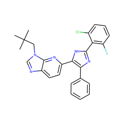 CC(C)(C)Cn1cnc2ccc(-c3[nH]c(-c4c(F)cccc4Cl)nc3-c3ccccc3)nc21 ZINC000029131625